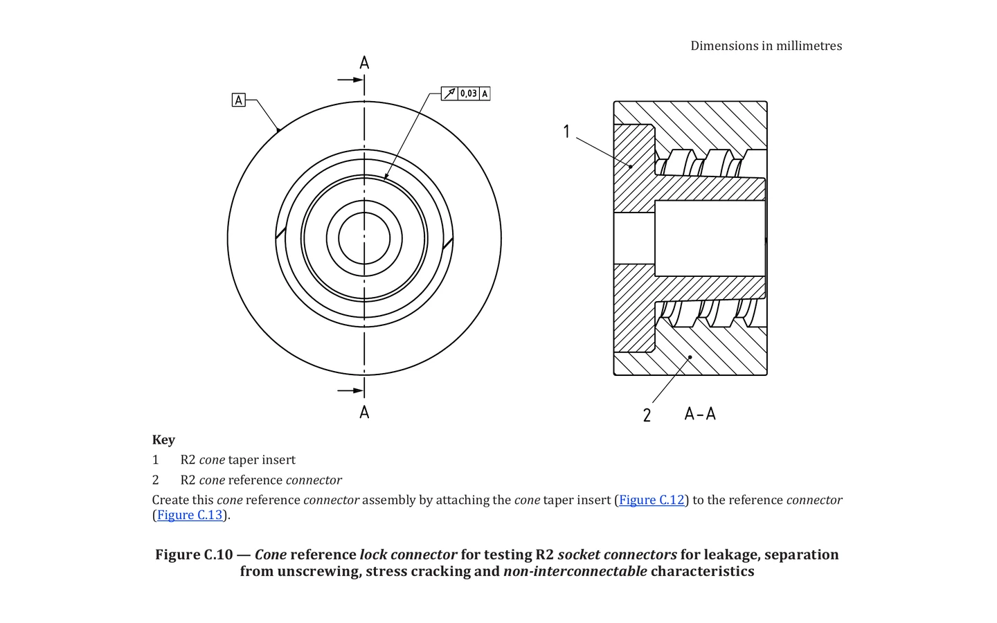 ISO 80369-2 Figure C.10 R2 Cone Reference Lock Connector Assembly standard figure drawing for Figure C.10