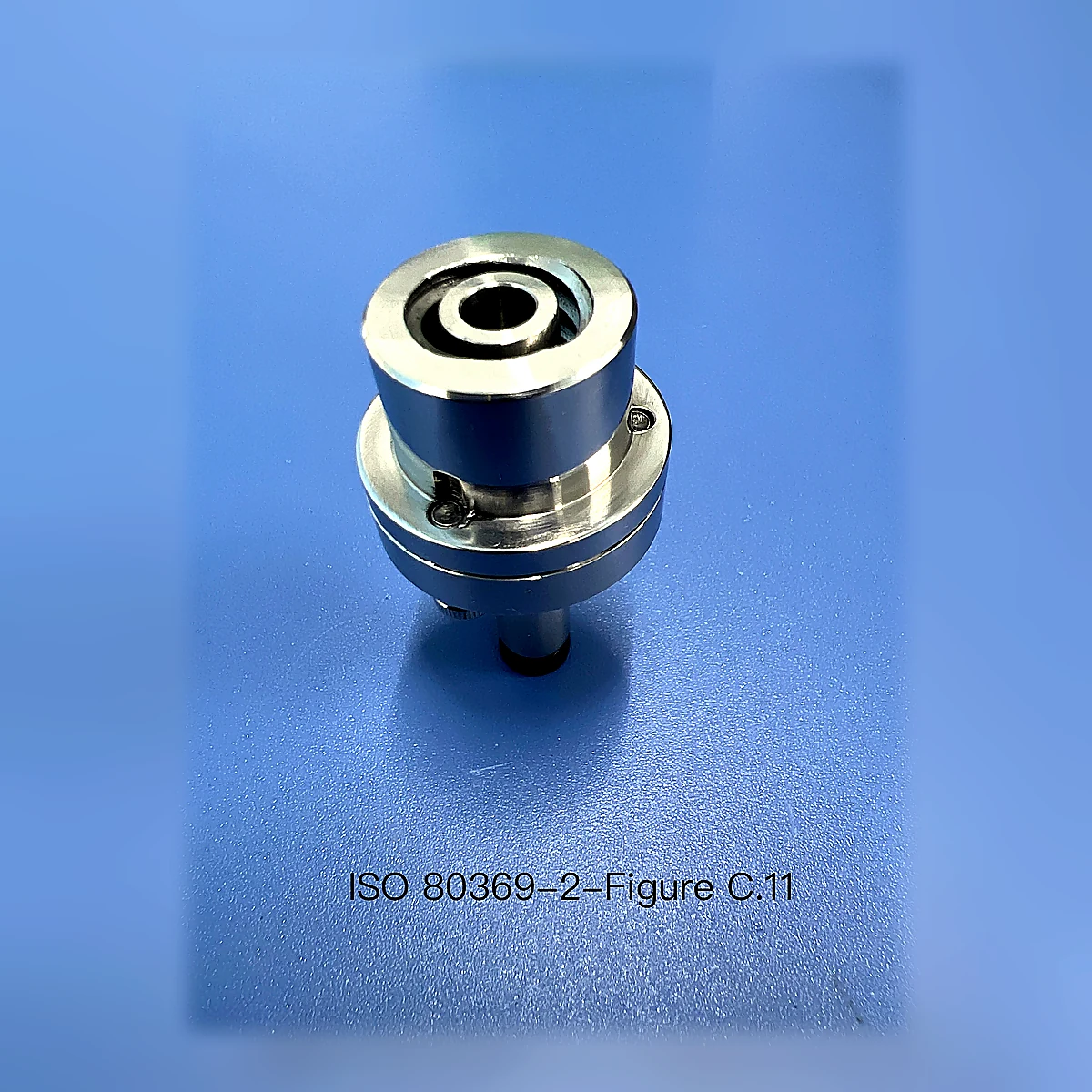 ISO 80369-2 Figure C.11 R2 Axial-Load Cone Reference Connector Assembly photographed product view from an additional angle