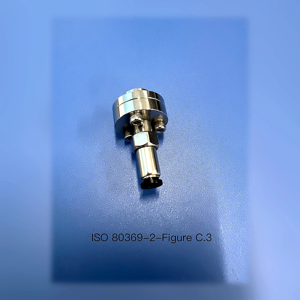 ISO 80369-2 Figure C.3 R1 Cone Reference Connector Assembly photographed product view from an additional angle