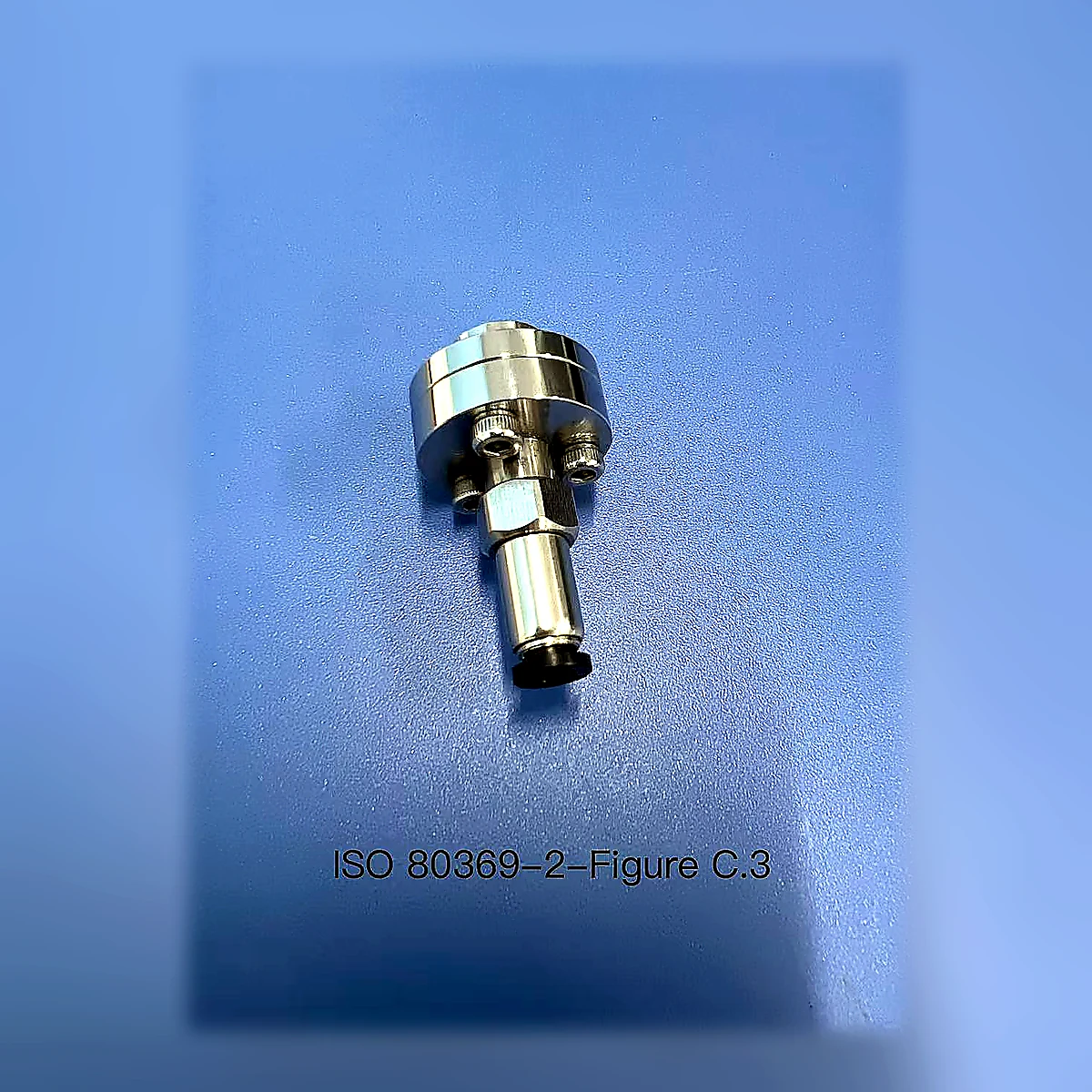 ISO 80369-2 Figure C.3 R1 Cone Reference Connector Assembly photographed product view from an additional angle