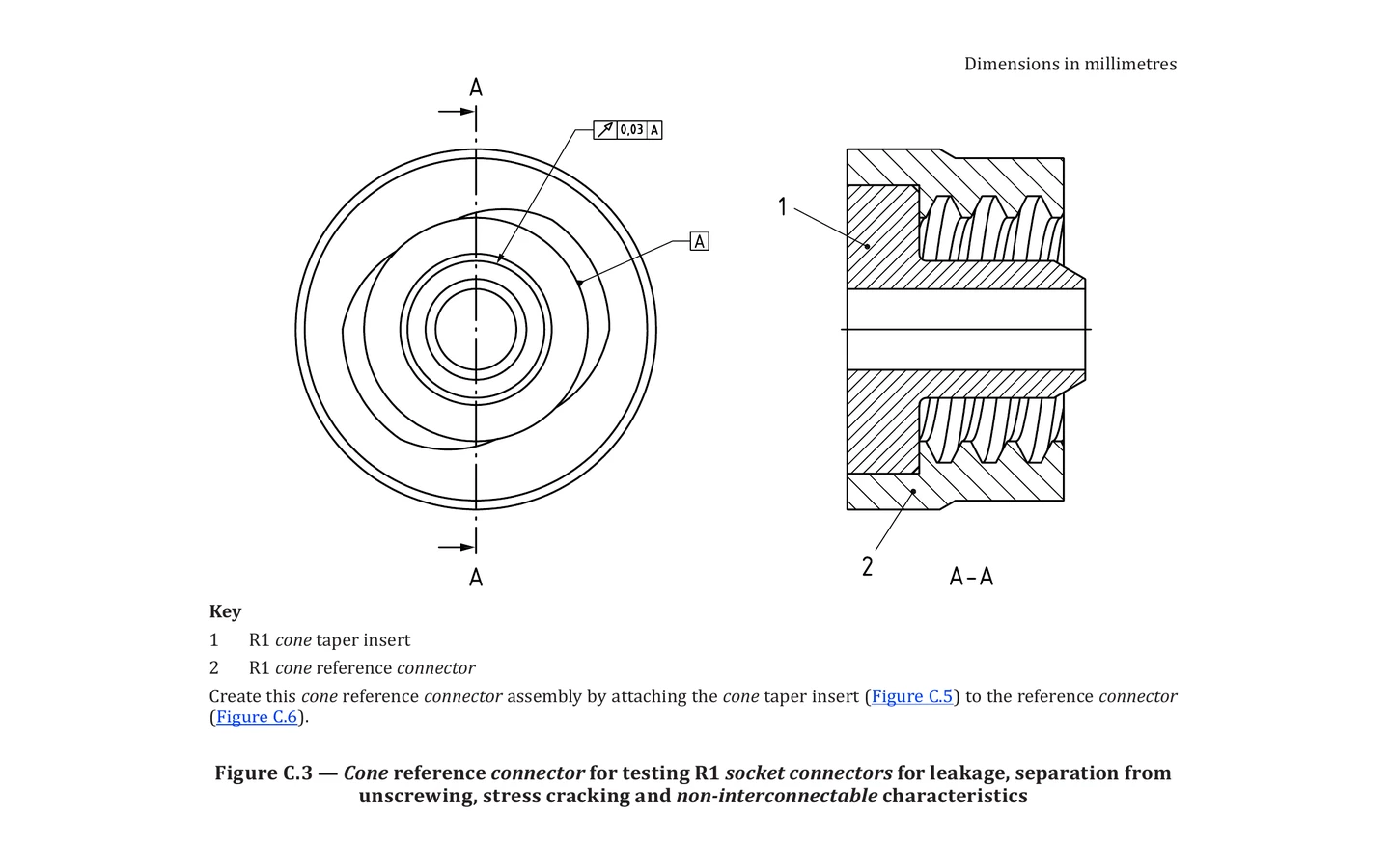 ISO 80369-2 Figure C.3 R1 Cone Reference Connector Assembly standard figure drawing for Figure C.3