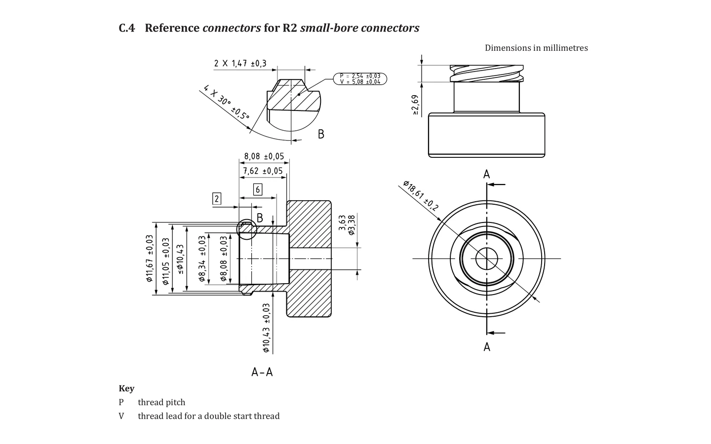 ISO 80369-2 Figure C.8 R2 Socket Reference Lock Connector standard figure drawing for Figure C.8