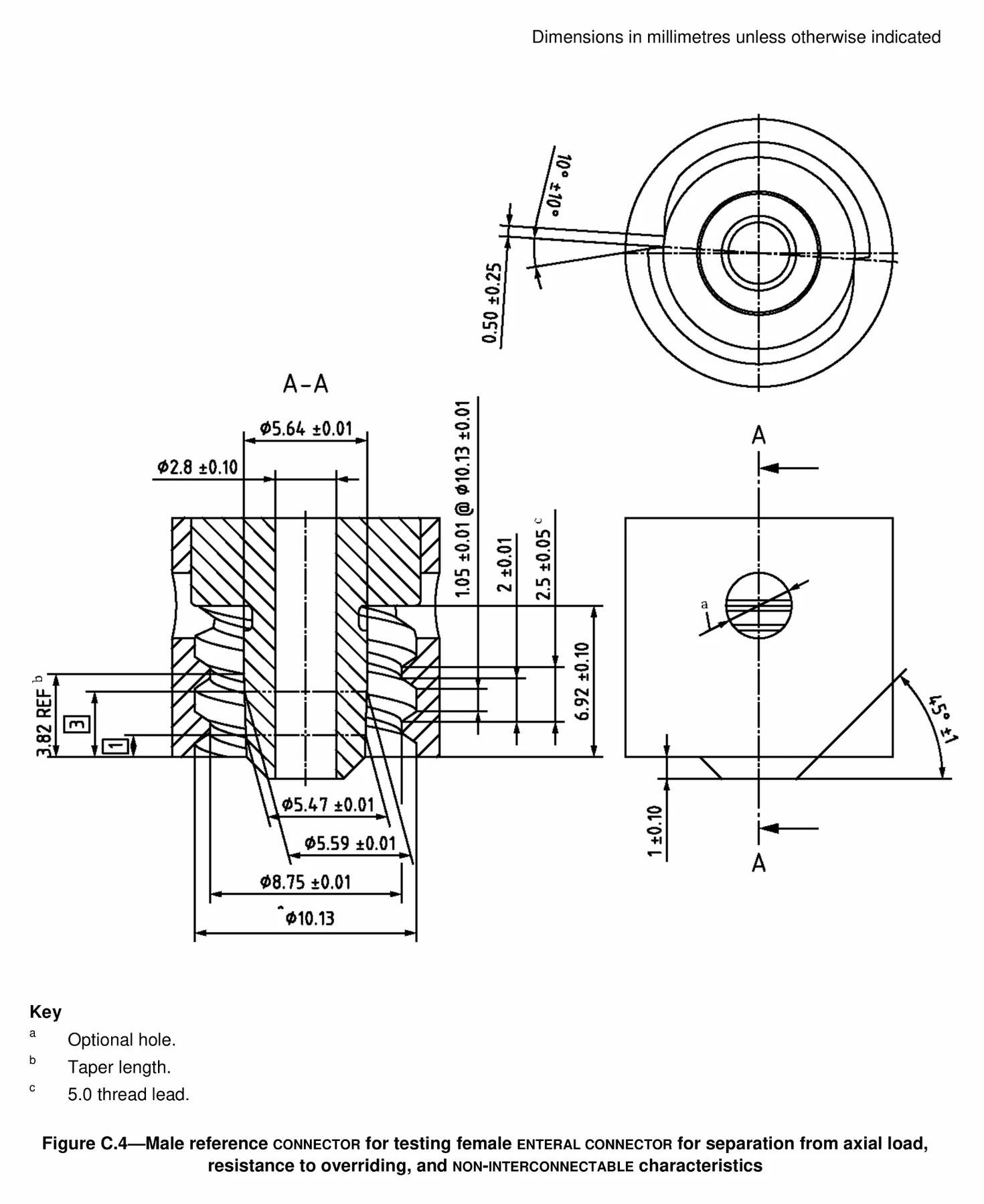 ISO 80369-3 Figure C.4 Male Axial-Load Enteral Reference Connector standard figure drawing for Figure C.4