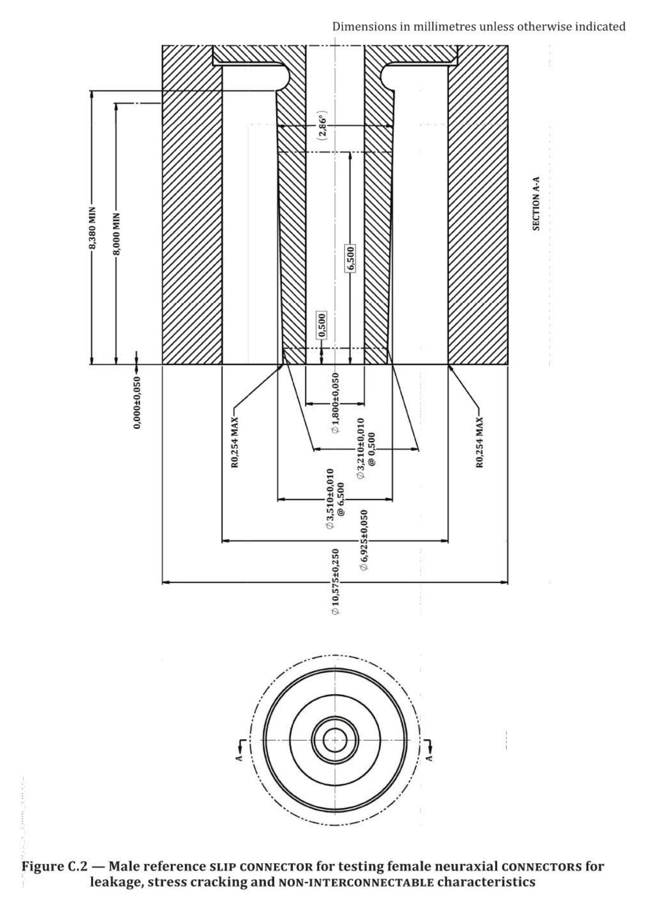 ISO 80369-6 Figure C.2 Male Neuraxial Reference Slip Connector visual