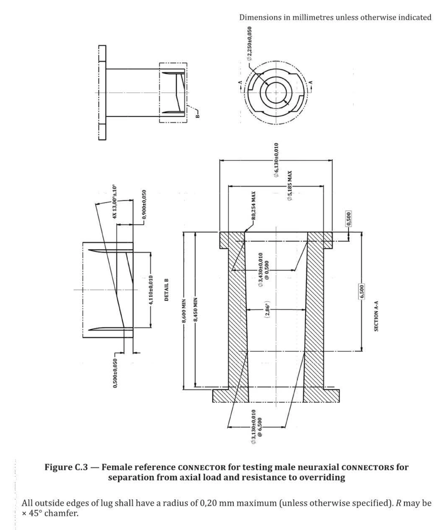 ISO 80369-6 Figure C.3 Female Axial-Load Neuraxial Reference Connector visual