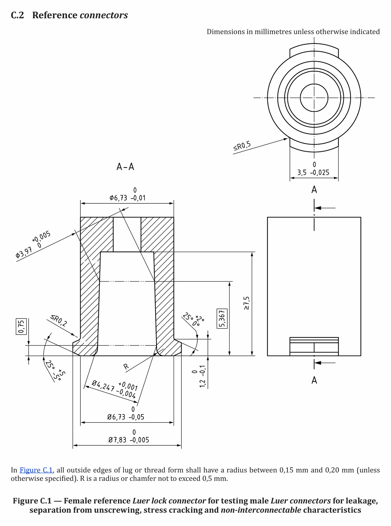 ISO 80369-7 Figure C.1 Female Reference Luer Lock Connector standard figure drawing for Figure C.1